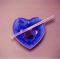 Cobalt Blue Crystal Heart Shaped Bowl with Stainless Chopsticks