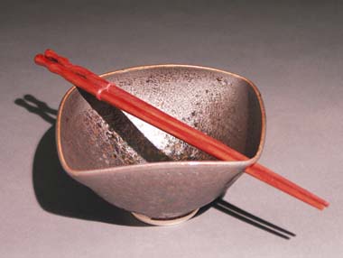 Oilspot Silver Square bowl with rosewood chopsticks