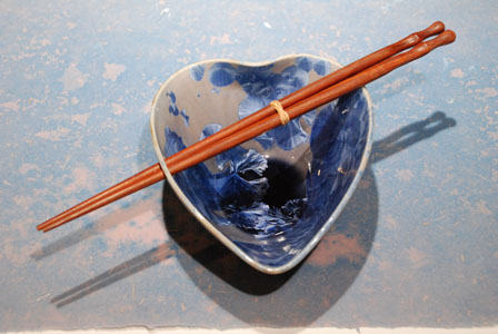 Purple Crystal Heart Bowl with Rosewood Chopsticks