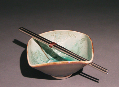 Turquoise Green Crystal Square Bowl-stainless steel chopsticks