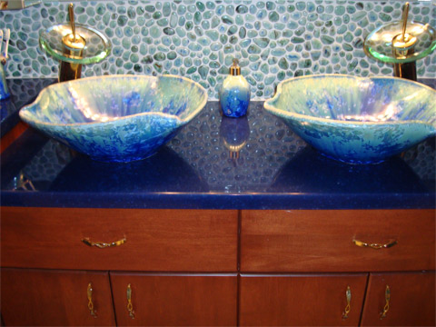 custom sinks, turquise to cobalt blue made to match counter top
