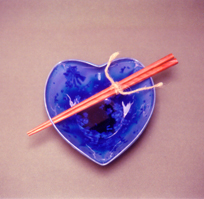 Cobalt Blue Crystal Heart Shaped Bowl with Redwood Chopsticks
