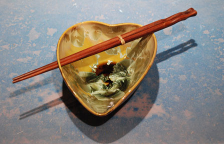 New Green Iron Crystal Heart Bowl Rosewood Chopsticks