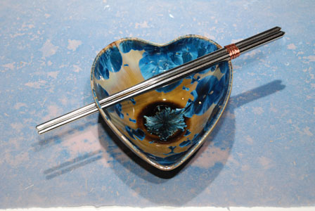 Nickle Cobalt Crystal Heart Bowl Stainless Chopsticks - Click Image to Close