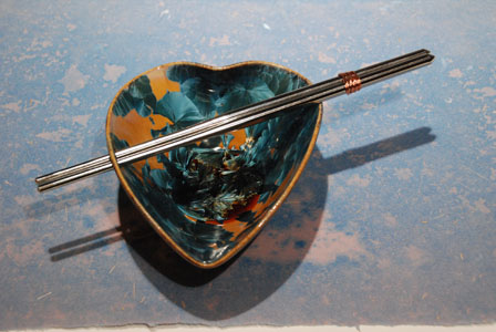 Heart Shaped Bowl Nickle Crystal Heart Stainless Chopsticks