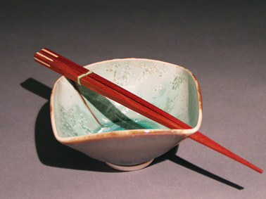 Turquoise Green Crystal Square Bowl with inlay chopsticks