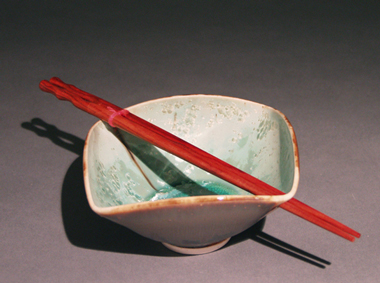 Turquoise Green Crystal Square Bowl with rosewood chopsticks