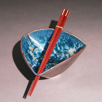 Green with Blue Crystals triangle bowl with inlay chopsticks