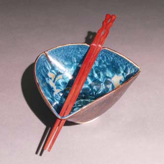 Green with Blue Crystals triangle bowl- rosewood chopsticks