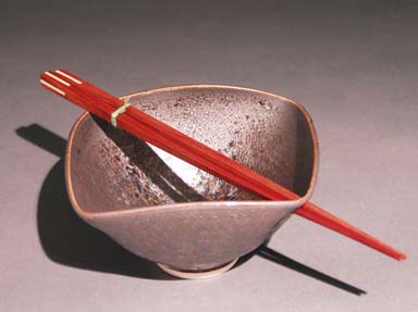 Oilspot Silver Square Bowl with inlay chopsticks