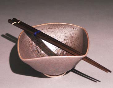 Oilspot Silver Square Bowl with ebony chopsticks