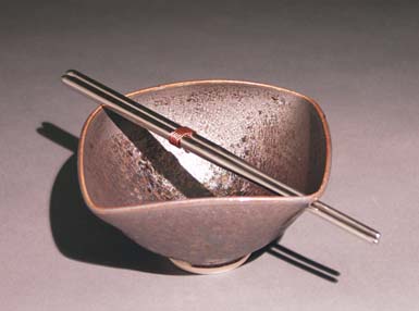 Oilspot Silver Square bowl with stainless steel chopsticks