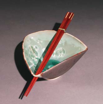 Turqouise Crystal triangular bowl- inlay chopsticks