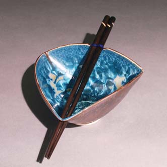 Green Blue Crystals triangle bowl with ebony chopsticks