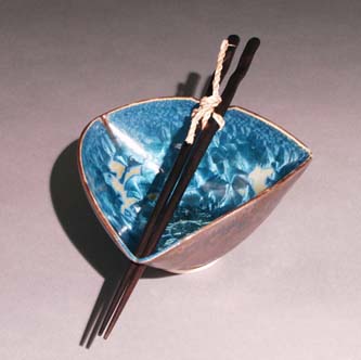 Green with Blue Crystals triangle bowl- wave chopsticks