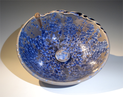 purple custom  vessel sink, crystalline glaze unique, artistic unual shape top view