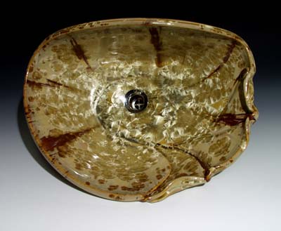 ovales Eisenkristall-Waschbacken mit blütenformigen Rand, Blick von oben 